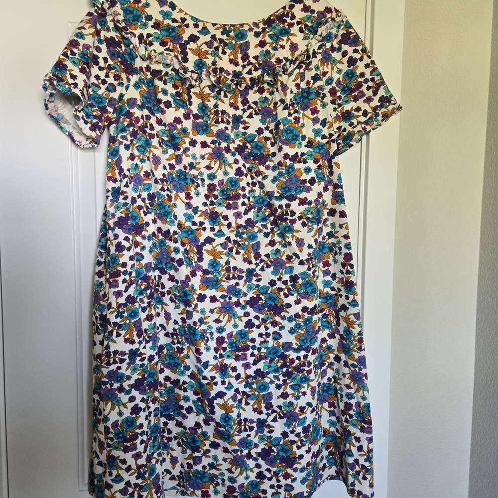 Vintage Floral Midi Dress - Purple, Blue, Yellow